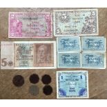 German Banknotes and British NAAFI tokens.