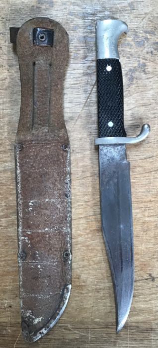 Pre WW2 Linder Messer Rehwappen of Solingen Scout Bowie Knife with original  sheath/scabbard. - Image 2 of 5