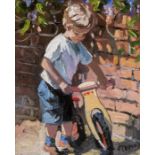 Sherree Valentine Daines (British, b.1959) The New Bicycle oil on board, 29 x 24cm signed lower