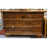 A 19th century Dutch marquetry and walnut chest of drawers, having an inlaid top and front,