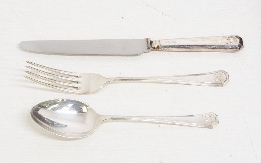 An Art Deco style twelve piece silver flatware service, all pieces engraved with initials, - Image 2 of 3