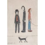 Laurence Stephen Lowry R.B.A. R.A. (British 1887-1976), Three Men and a Cat, coloured print,