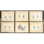 A set of six 19th Century Chinese Export pith paper painted drawings, depicting Warriors