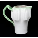 Irish Interest:  A Belleek 2nd period Hexagon pattern milk jug, decorated in green, factory stamp to