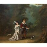 Attributed to John Cawse (1779-1862), The Squire And His Daughter, boy hiding in tree, oil on board,
