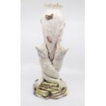 Irish Interest:  A Belleek 1st period large coloured Triple Fish vase, amphora shaped vase supported