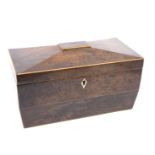 An 18th century oak box, hinged cover with brass batwing escutcheon and swing handle, brass