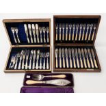 A late Victorian electro plated twelve piece fish knife and fork set, ornate engraved decoration