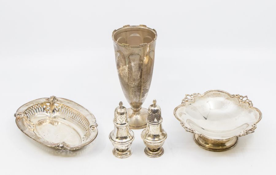 A collection of early 20th Century silver to include: early 20th Century facet vase, by E S Barnsley