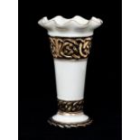 Irish Interest:  A Belleek 3rd period Celtic Tara vase, flared rim the body with bands of Celtic
