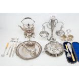 A collection of silver plate and EPNS to include: Edwardian style epergne with central dish and