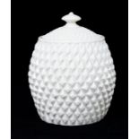 Irish Interest:  A Belleek 2nd period Diamond biscuit barrel and cover, black factory stamp to base,