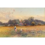 Frank Gresley (1855-1936) Picking meadow flowers  watercolour, 30 x 45cm signed and dated 1909 lower