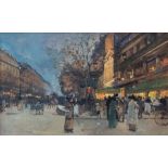 Eugene Galien Laloue (French, 1854-1941) Sur les Boulevards watercolour and gouache, 18 x 30cm