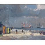 Geoffrey Chatten (British, b.1938) Gorleston Beach and the Sail Boats oil on board, 97 x 120 cm