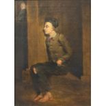 English School (19th Century) Beggar asleep in doorway oil on canvas, 31 x 22cm  signed with