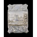 A Victorian silver Castle Top card case, the front and back depicting Kenilworth Castle with