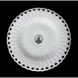 Irish Interest:  A Belleek 1st period Armorial plate, basket weave with pierced border, the centre