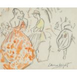 Dame Laura Knight R.A (1877-1970) Study for Ballet Dancers and Figures backstage pencil sketch,