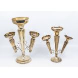 A George V silver epergne vase, central section with pair of detachable posy vases, each trumpet