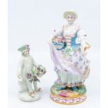 An early 20th century Berlin porcelain figure of Lady holding a scythe and a basket of flowers in