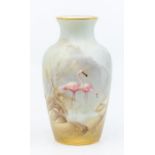 A Royal Worcester baluster vase, shape no: 2226, hand painted with a pair of pink Flamingos within