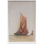WEJ Dean, Sailing Barge, signed watercolour, approx 12.5cm x 8cm