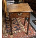 A George III oak lowboy, the moulded top above a single drawer to frieze, brass batwing escutcheon