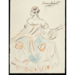 Dame Laura Knight R.A (1877-1970) Study for Ballet Dancer pencil sketch, colour heightened, 28.5 x