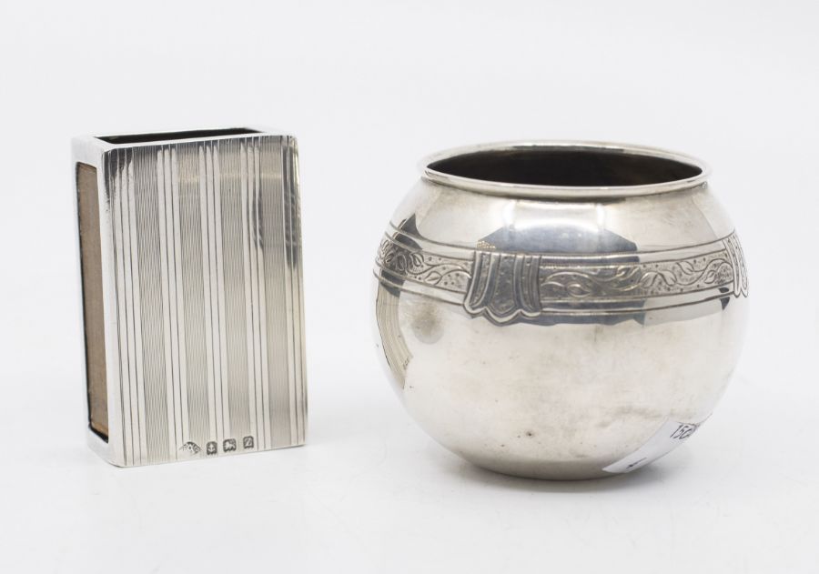 A George V silver engraved match box holder, striated pattern, hallmarked by Adie Brothers,