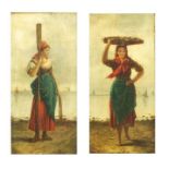 Ernesto Jolli (Italian, 19th Century) Portrait of a Woman with fishing basket and Portrait of a