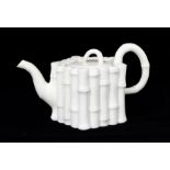Irish Interest:  A Belleek 1st period bamboo pattern large teapot, the body in the form of moulded