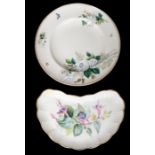 Irish Interest:  A Belleek 1st period coloured desert plate painted with white roses, foliage and
