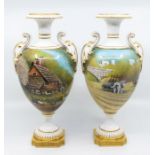 A pair of 20th century limited edition Royal Worcester vases, urn shaped painted with English