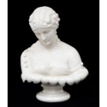 Irish Interest:  A Belleek 2nd period parian bust of Clytie, with button detailing to drapes, on