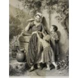 Three original engravings: Mother holding a dove w