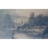A printed landscape of Warwick Castle signed by Da