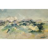 An abstract mountainscape signed by the artist. 38