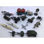 Diecast: A collection of assorted diecast vehicles to include Dinky and Britains military. Please