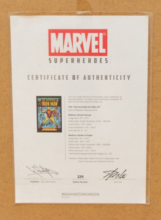 Marvel: A framed and glazed, limited edition, giclee on paper, 239 of 295, The Invicible Iron Man # - Image 2 of 3