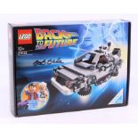 Lego: A boxed Lego Back to the Future, 21103, DeLorean, sealed. Signed by Bob Gale in black pen to