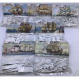 Airfix: A collection of Airfix model kits in plastic bags with header card, to include Mayflower,