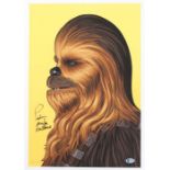 Star Wars: A limited edition Star Wars, Chewbacca portrait print, signed by Peter Mayhew. No. 214/