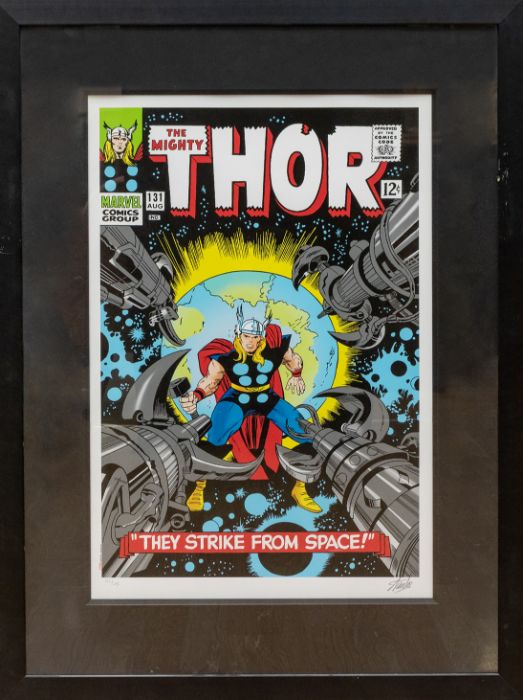 Marvel: A framed and glazed, limited edition, giclee on paper, 215 of 295, Thor #131 - They Strike