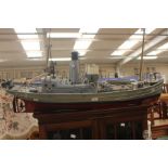 Model of a WWII escort gunboat with depth chargers to back guns to front, Osprey, 108cm long