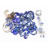 A collection of bead jewellery to include lapis lazuli bead necklaces to include pebble shaped form,