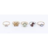 A collection of five Gems TV 9ct gold and gem set rings to include a two stone 9ct white gold