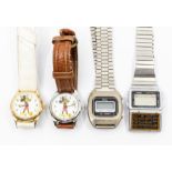 A collection of vintage circa 1980's watches, two Mickey Mouse, Casio databank and KGL digital