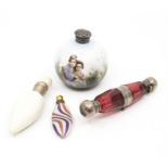 Collection of 19th and early 20th Century scent bottles including ruby glass and silver double end