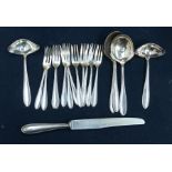 A Modern 12 piece Nirosta WMF flatware service, to include: Table knives & forks, dessert spoons &